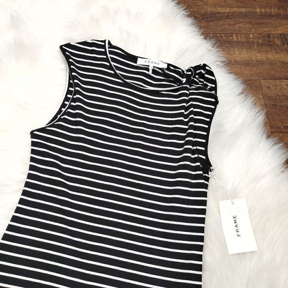 FRAME Knot Shoulder Tank Top In Noir Multi Black w - Picture 8 of 13